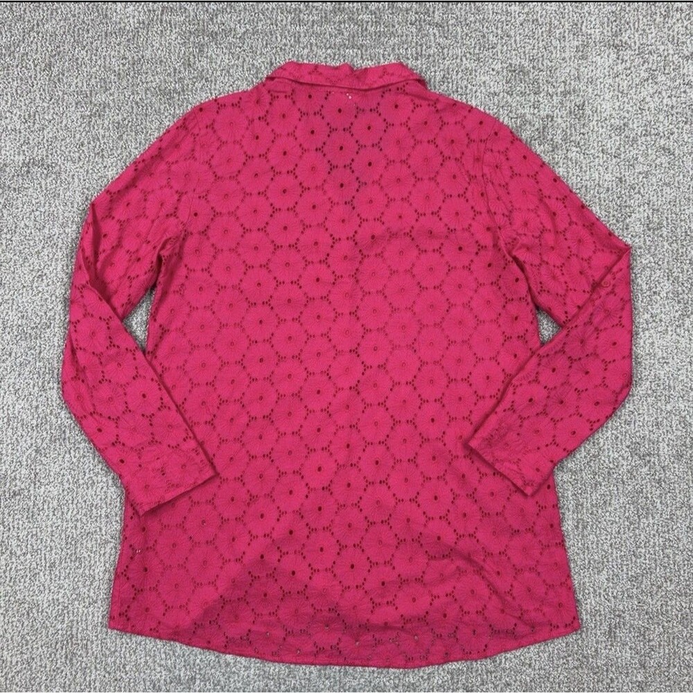Artelier Nicole Miller Top Womens Medium Pink Cotton Eyelet Button Lace Tunic - Picture 2 of 7